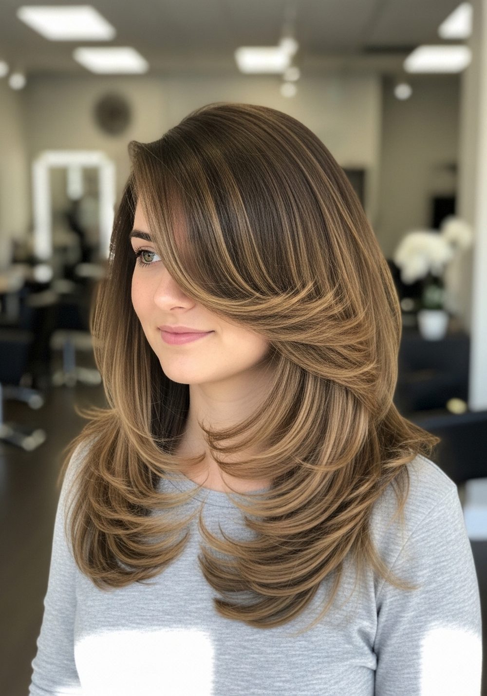 Side-Part Sweeping Long Layers Hairstyle
