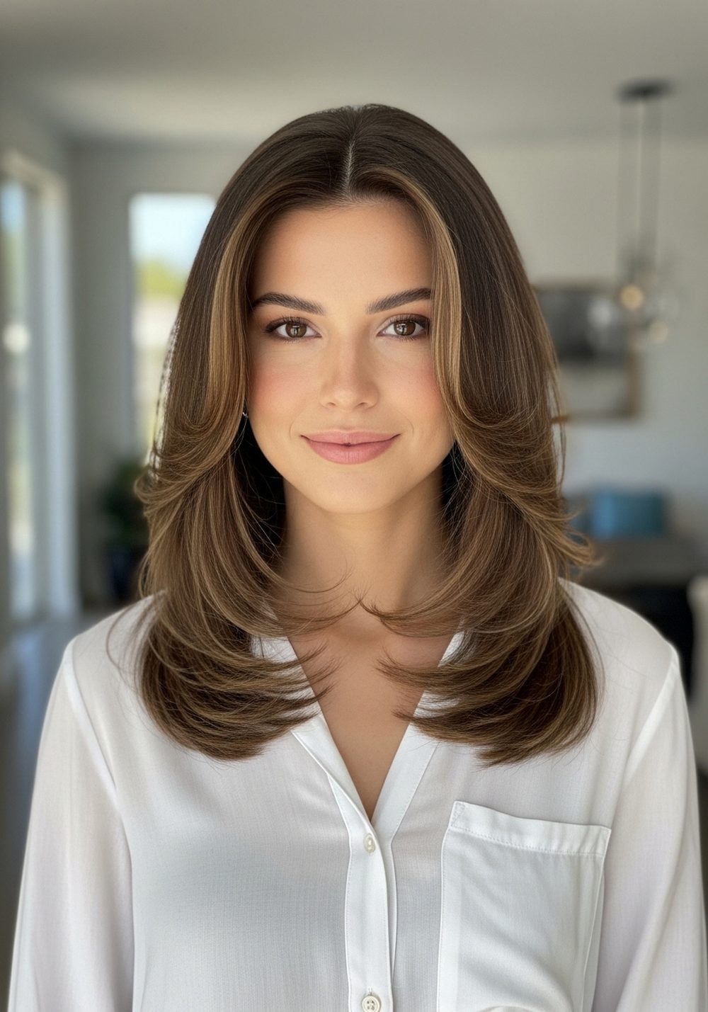 Sleek Mid-Length Butterfly Cut Hairstyle