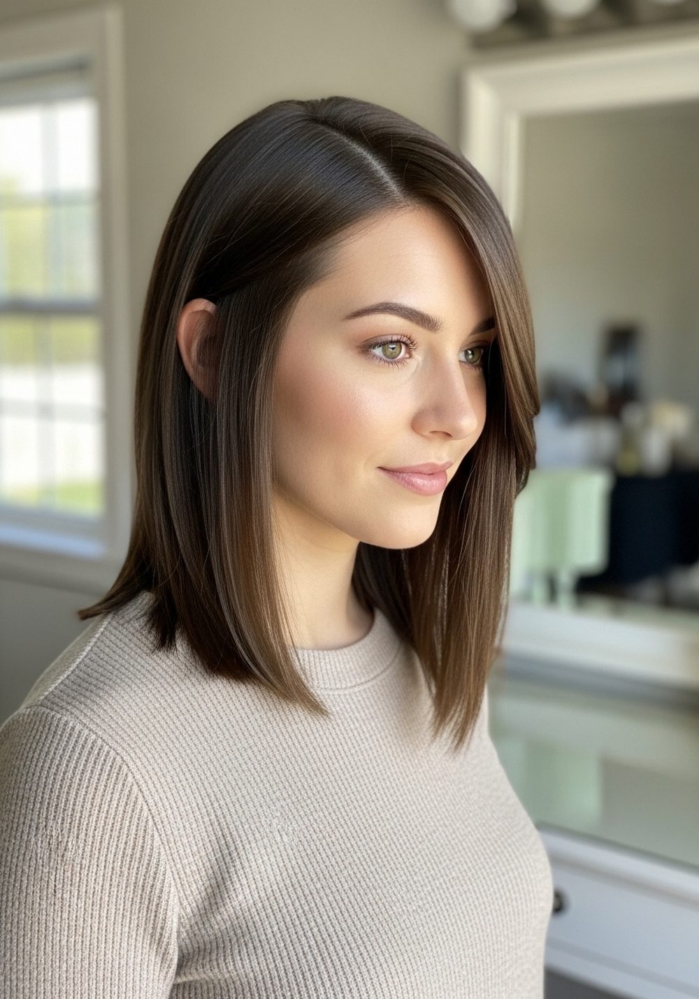 Sleek Side-Part Asymmetrical Lob Hairstyle