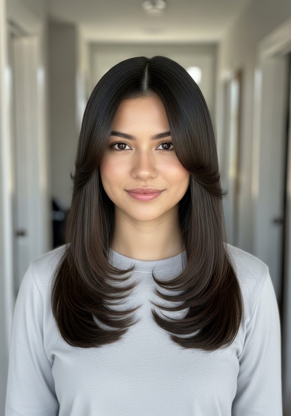 Sleek U-Cut Layered Front Hairstyle