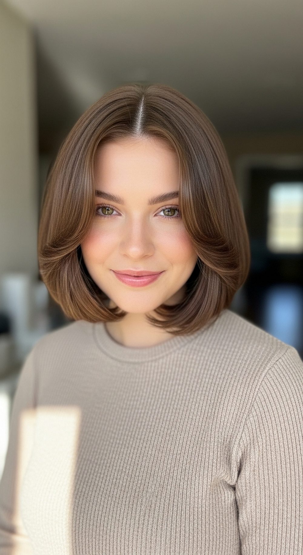 Soft Center Part Sculpted Bob Hairstyle