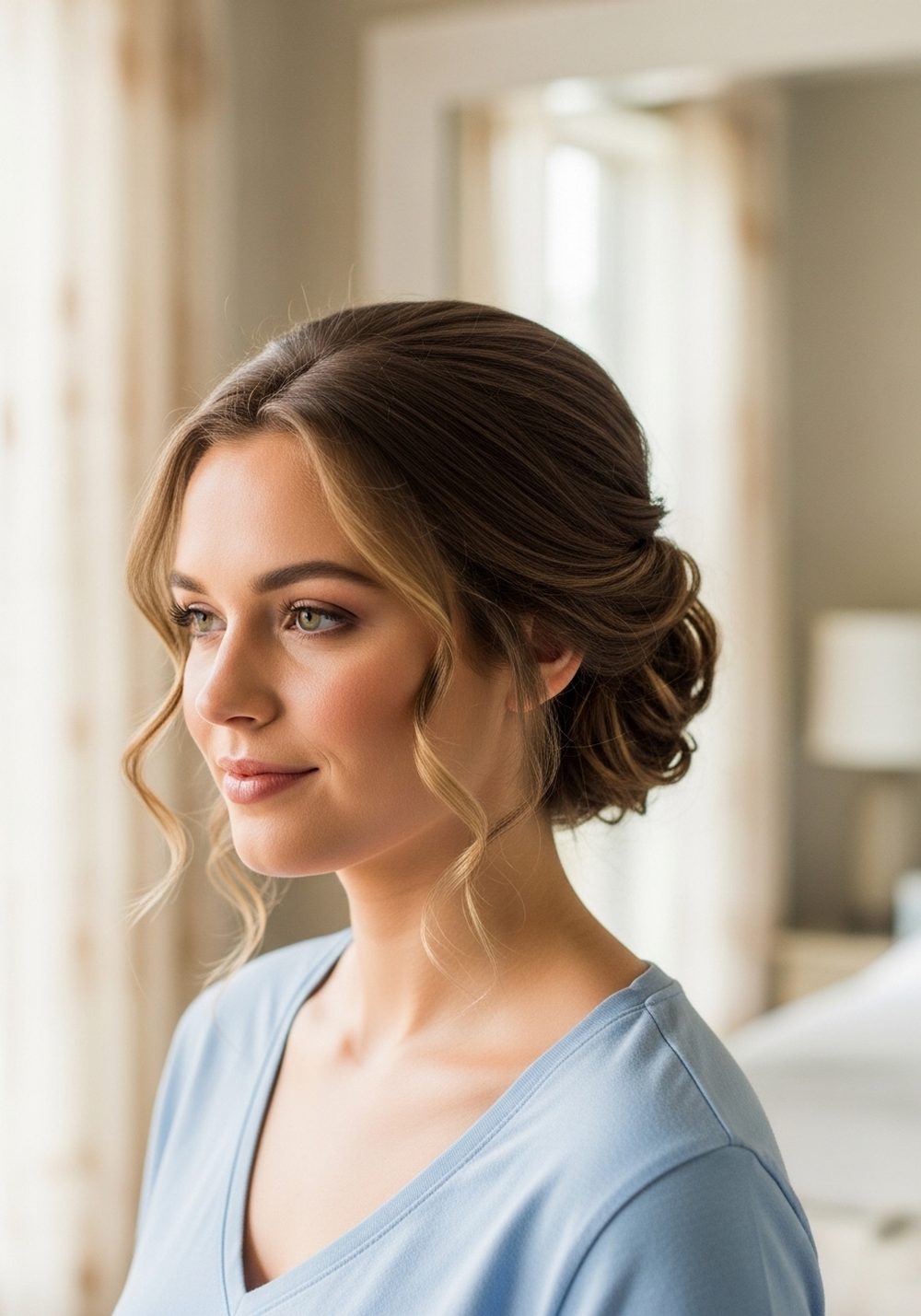 Soft Curled Low Bun Hairstyle