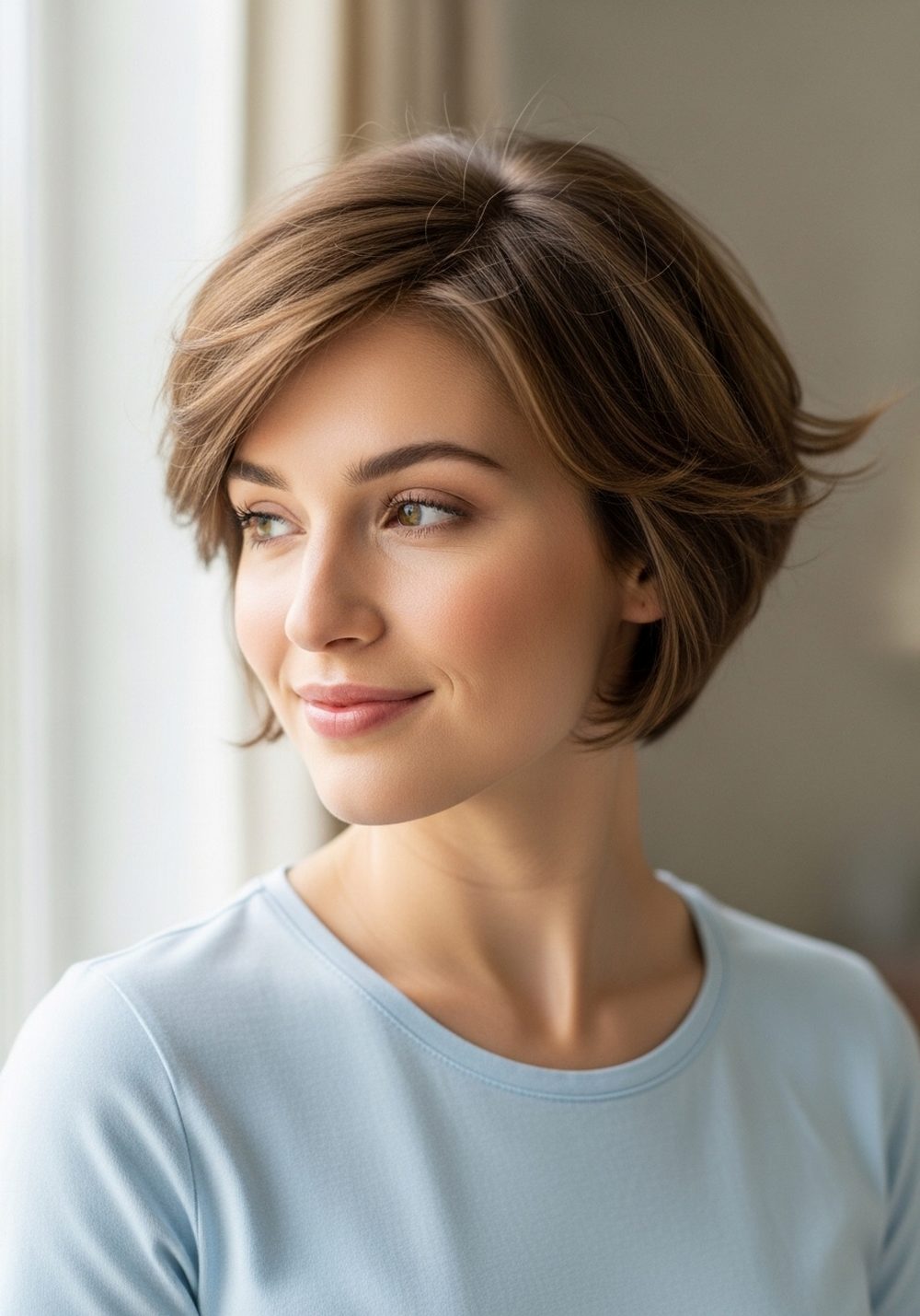 Soft Feathered Bixie Cut Hairstyle