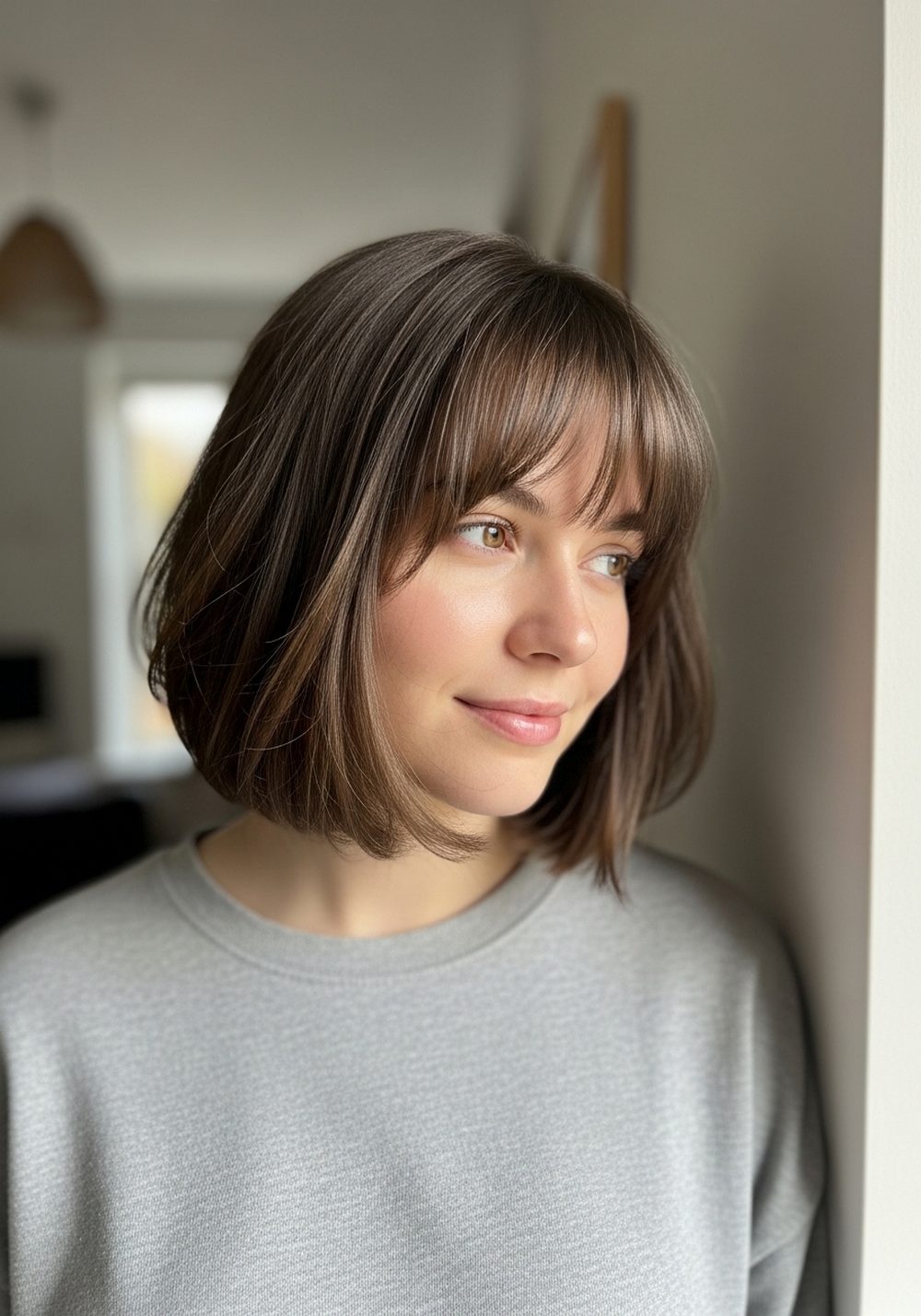 Soft Textured Blunt Bob With Full Bangs Hairstyle