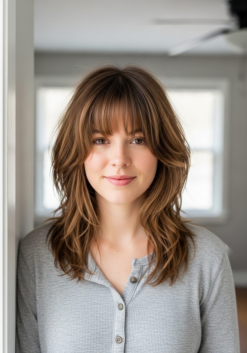 Textured Shag Fuller Bangs Hairstyle