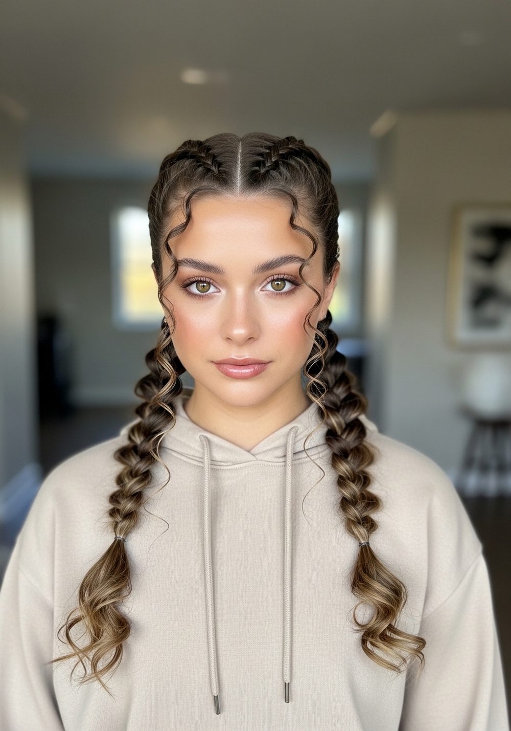 Twin Braided Pigtails Softball Hairstyle