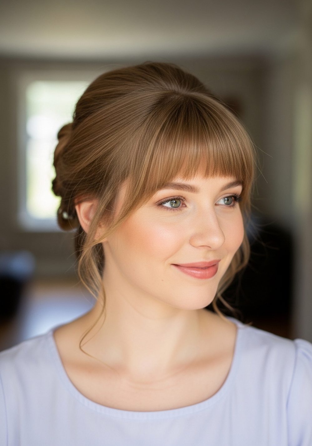 Wispy Full Fringe Updo Hairstyle