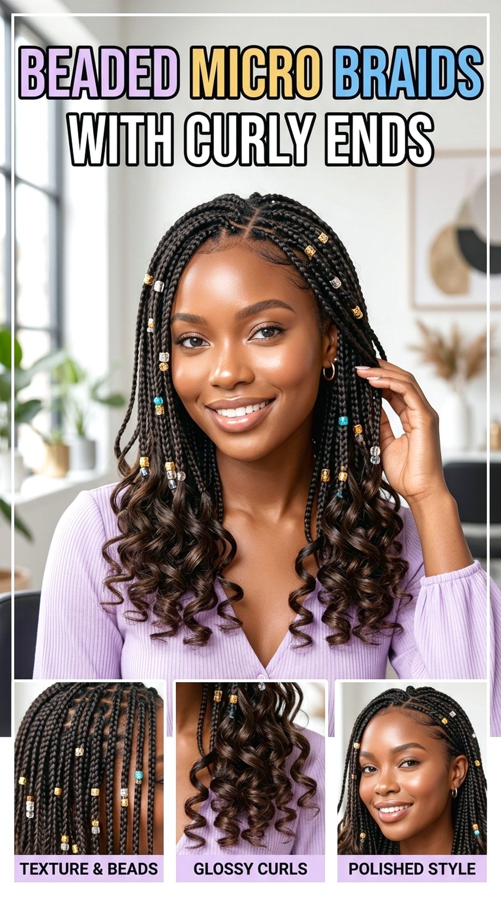 Beaded Micro Braids With Curly Ends
