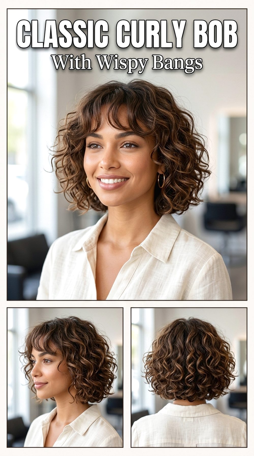 Classic Curly Bob With Wispy Bangs