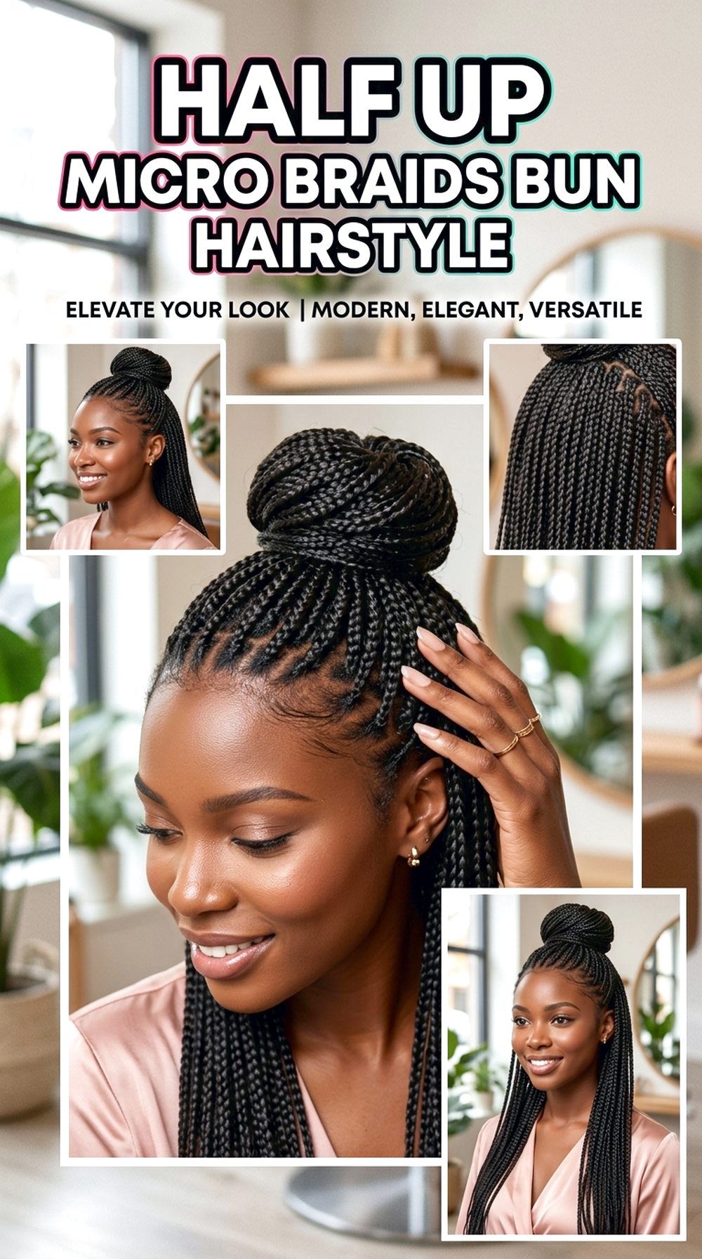 Half Up Micro Braids Bun