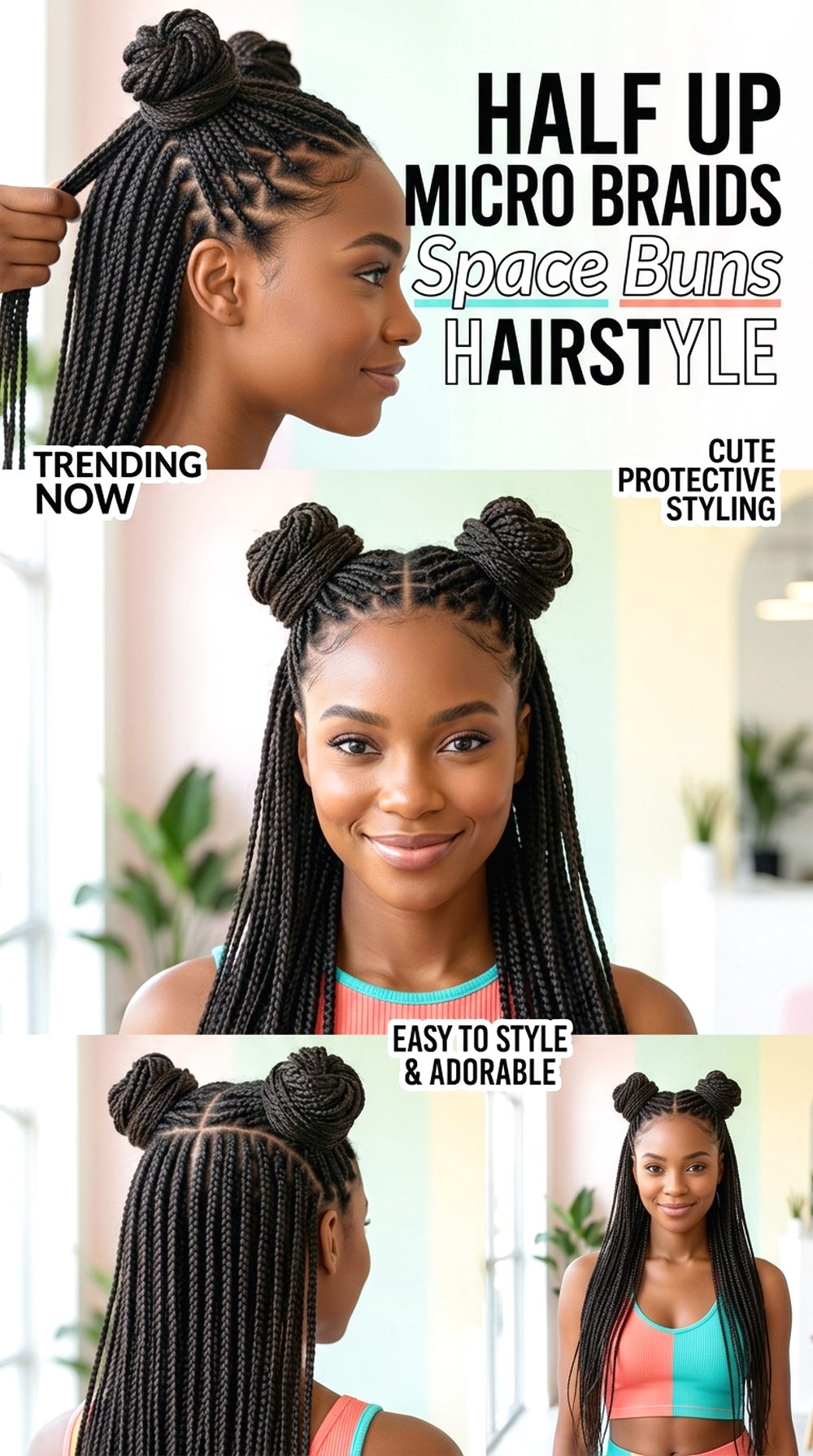 Half Up Micro Braids Space Buns