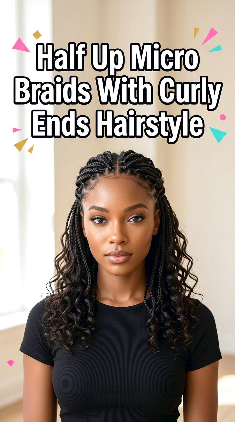 Half Up Micro Braids With Curly Ends