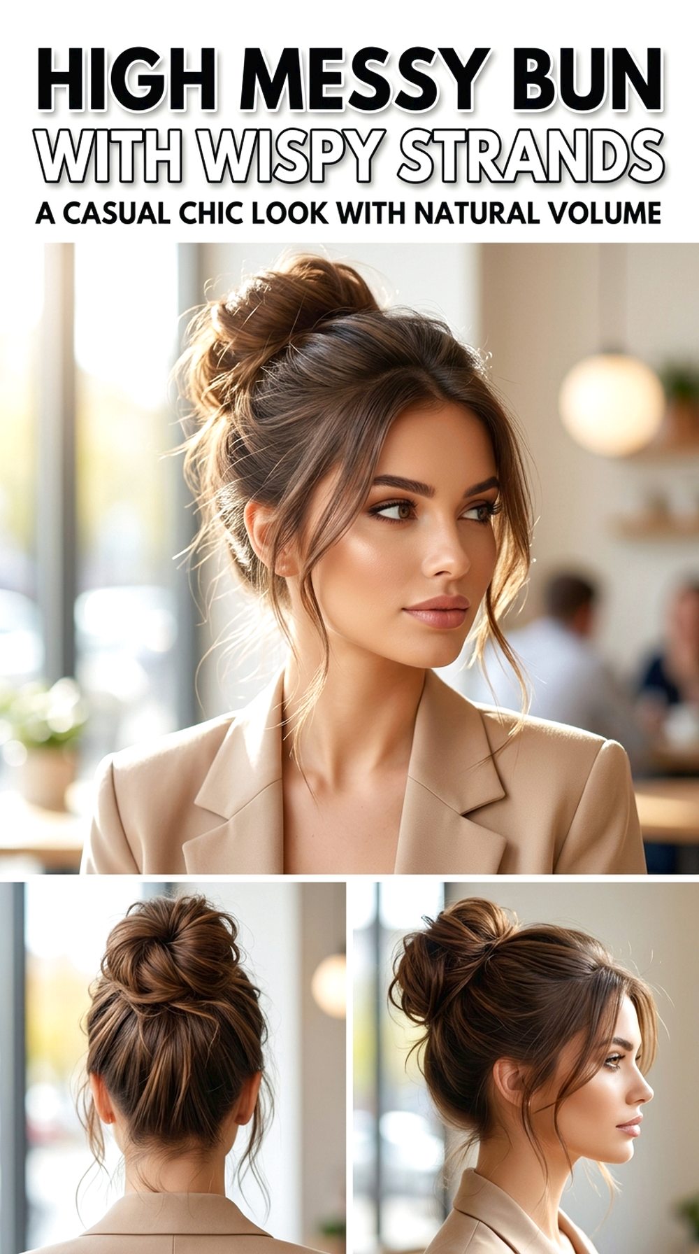 High Messy Bun With Wispy Strands