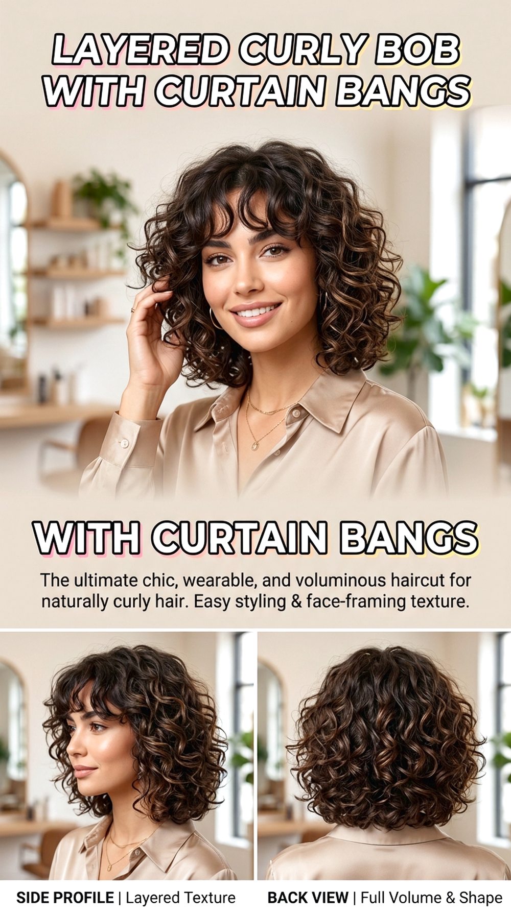 Layered Curly Bob With Curtain Bangs