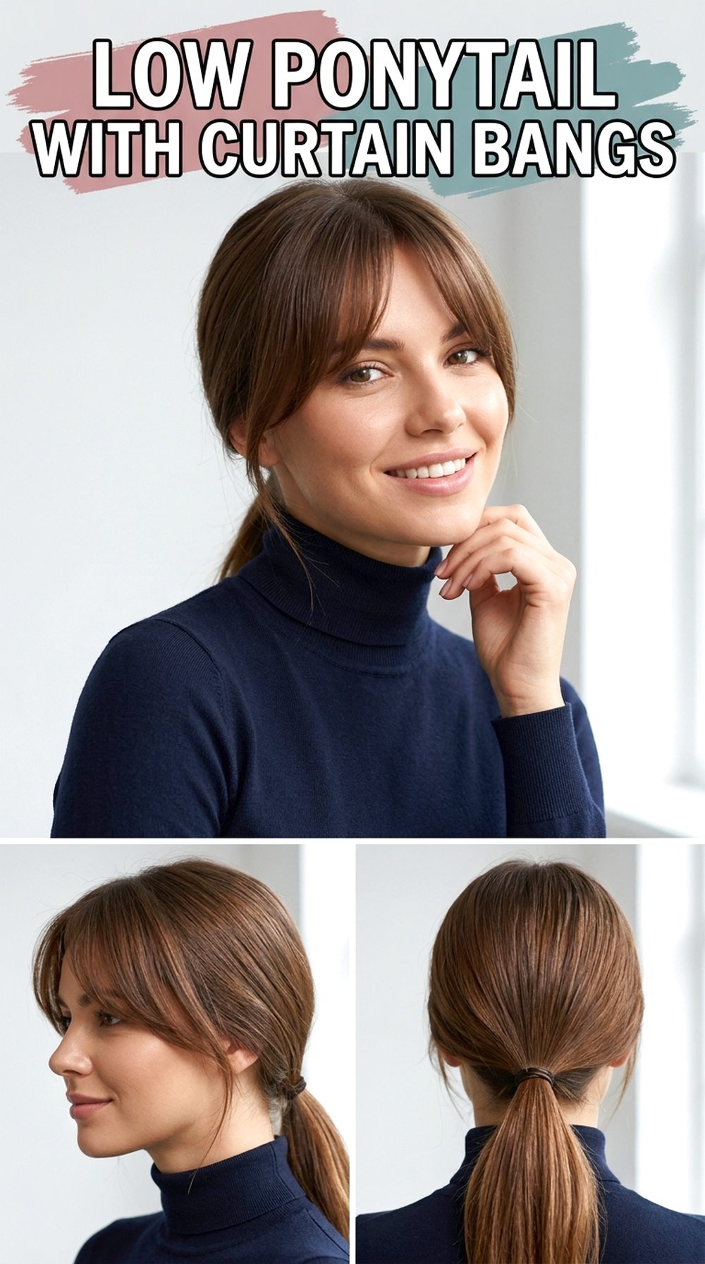 Low Ponytail With Curtain Bangs
