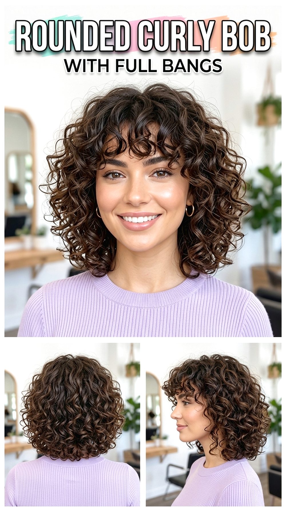 Rounded Curly Bob With Full Bangs