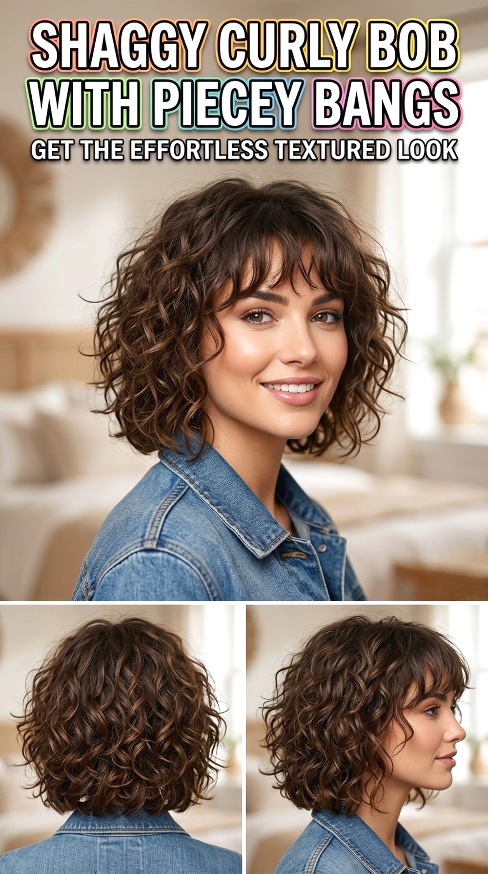 Shaggy Curly Bob With Piecey Bangs