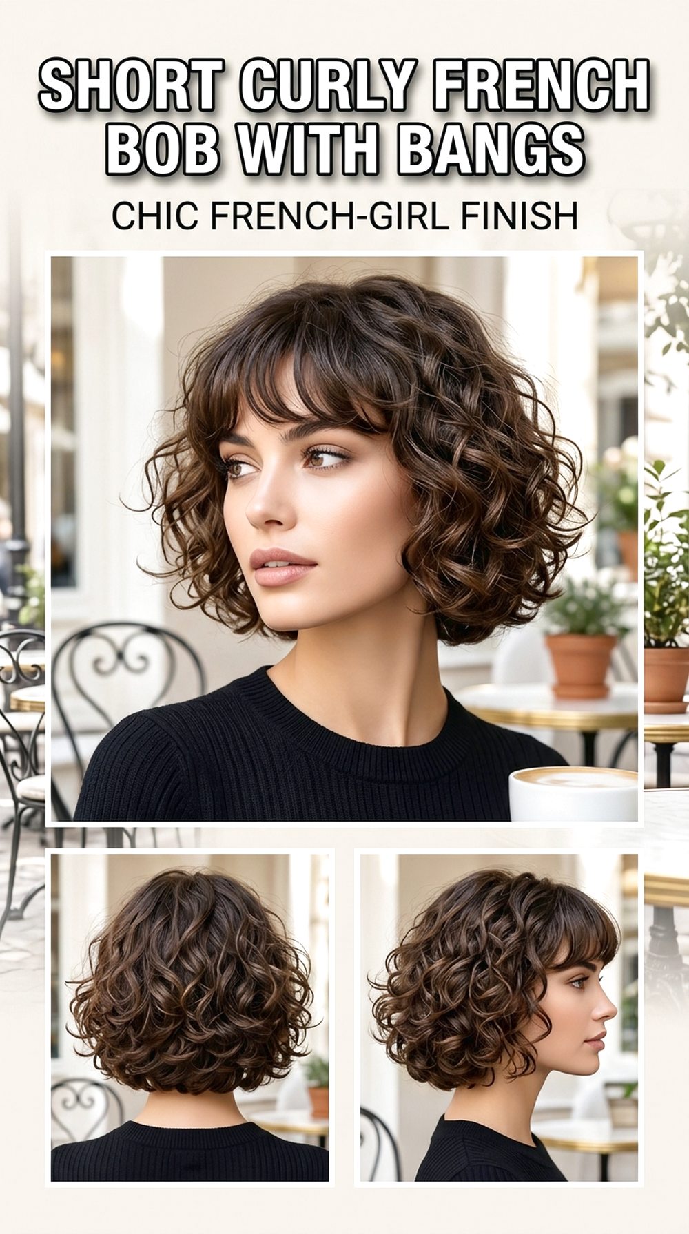Short Curly French Bob With Bangs