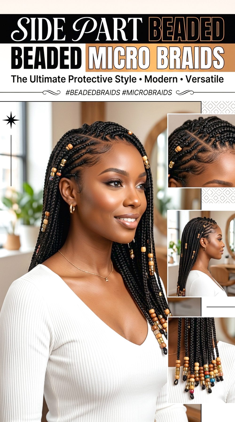 Side Part Beaded Micro Braids