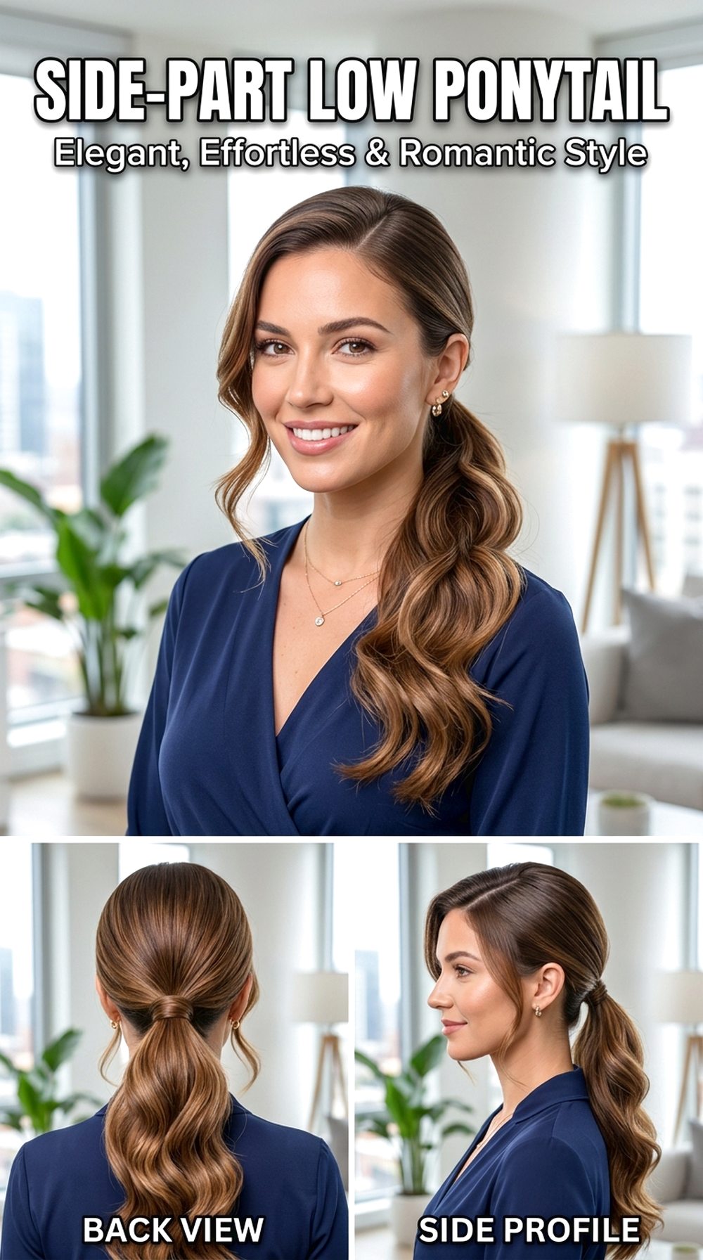 Side-Part Low Ponytail