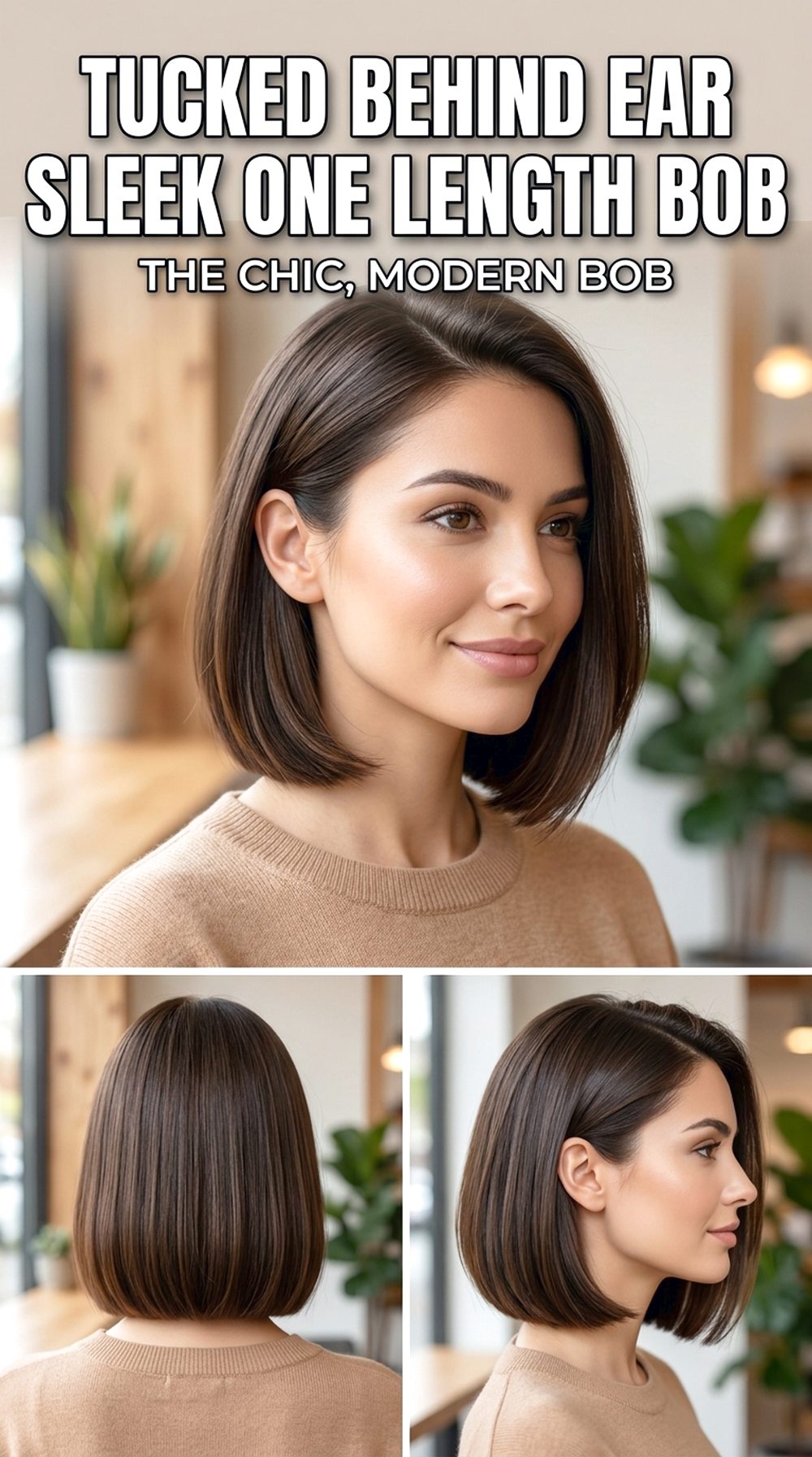 Tucked Behind Ear Sleek One Length Bob