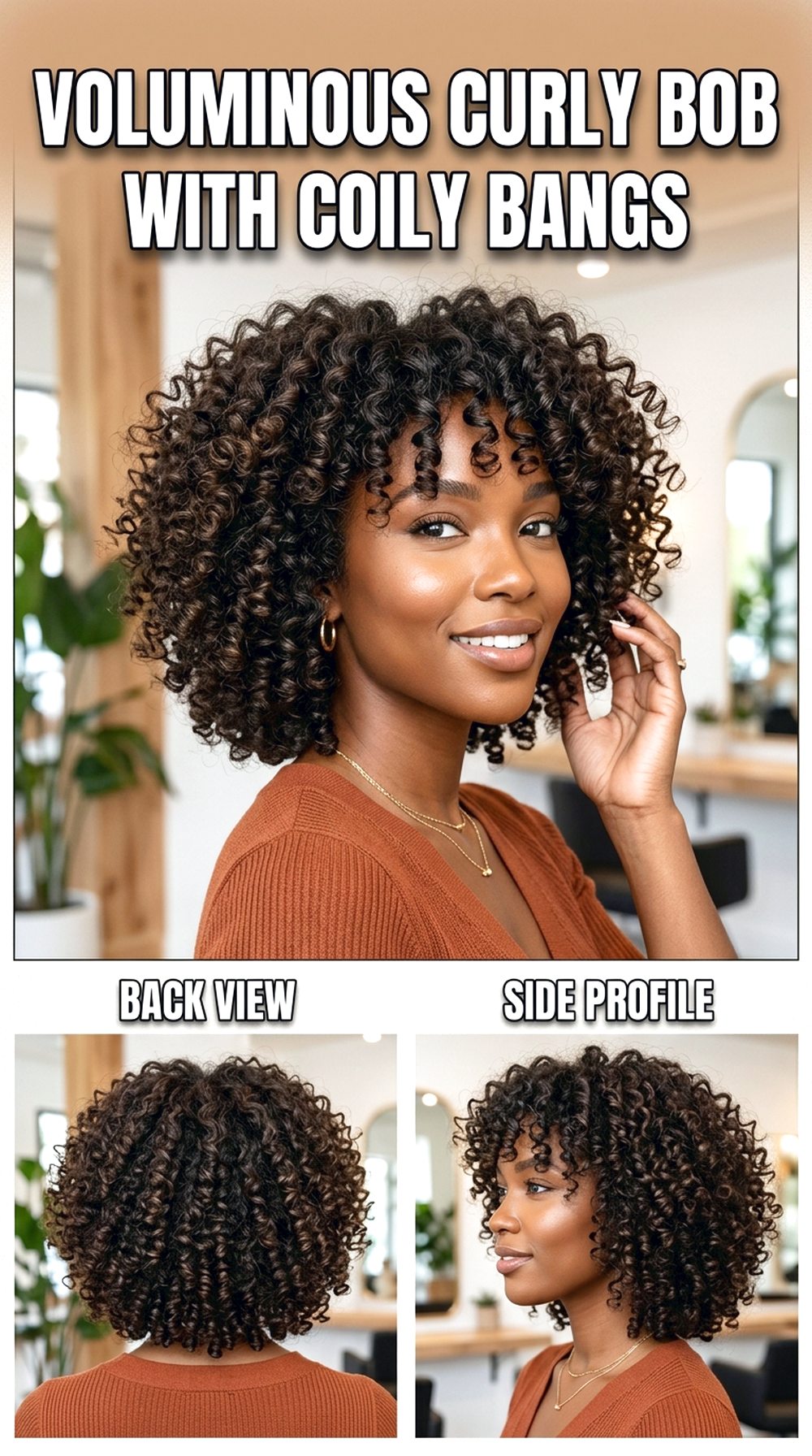 Voluminous Curly Bob With Coily Bangs