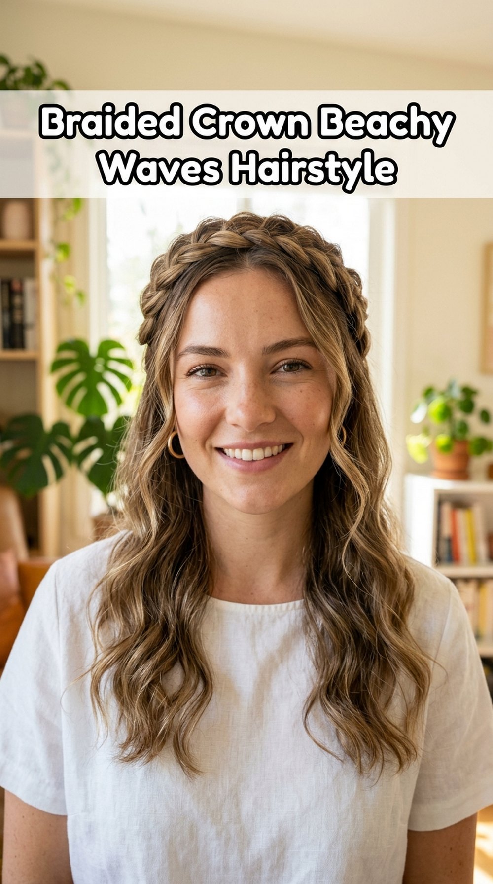 Braided Crown Beachy Waves Hairstyle