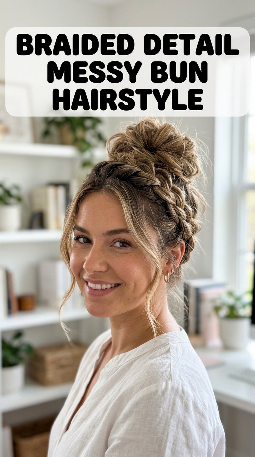 Braided Detail Messy Bun Hairstyle