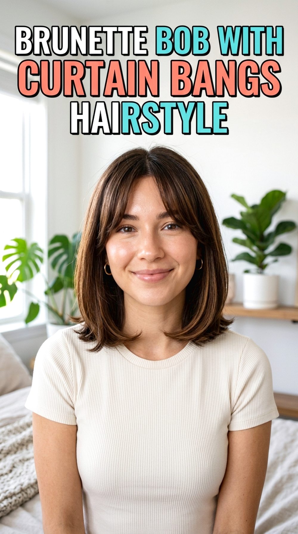 Brunette Bob With Curtain Bangs