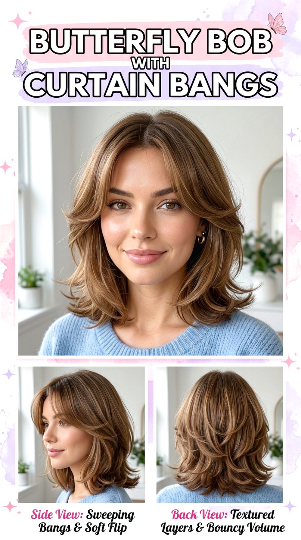 Butterfly Bob With Curtain Bangs