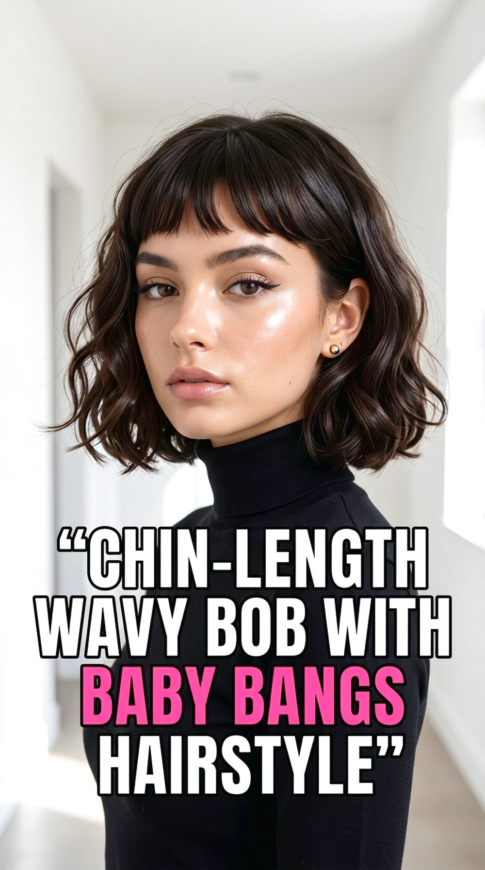 Chin-Length Wavy Bob With Baby Bangs