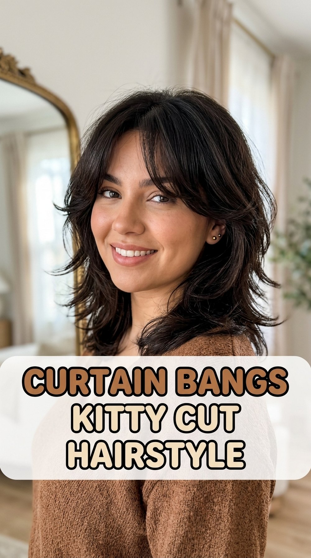 Curtain Bangs Kitty Cut Hairstyle