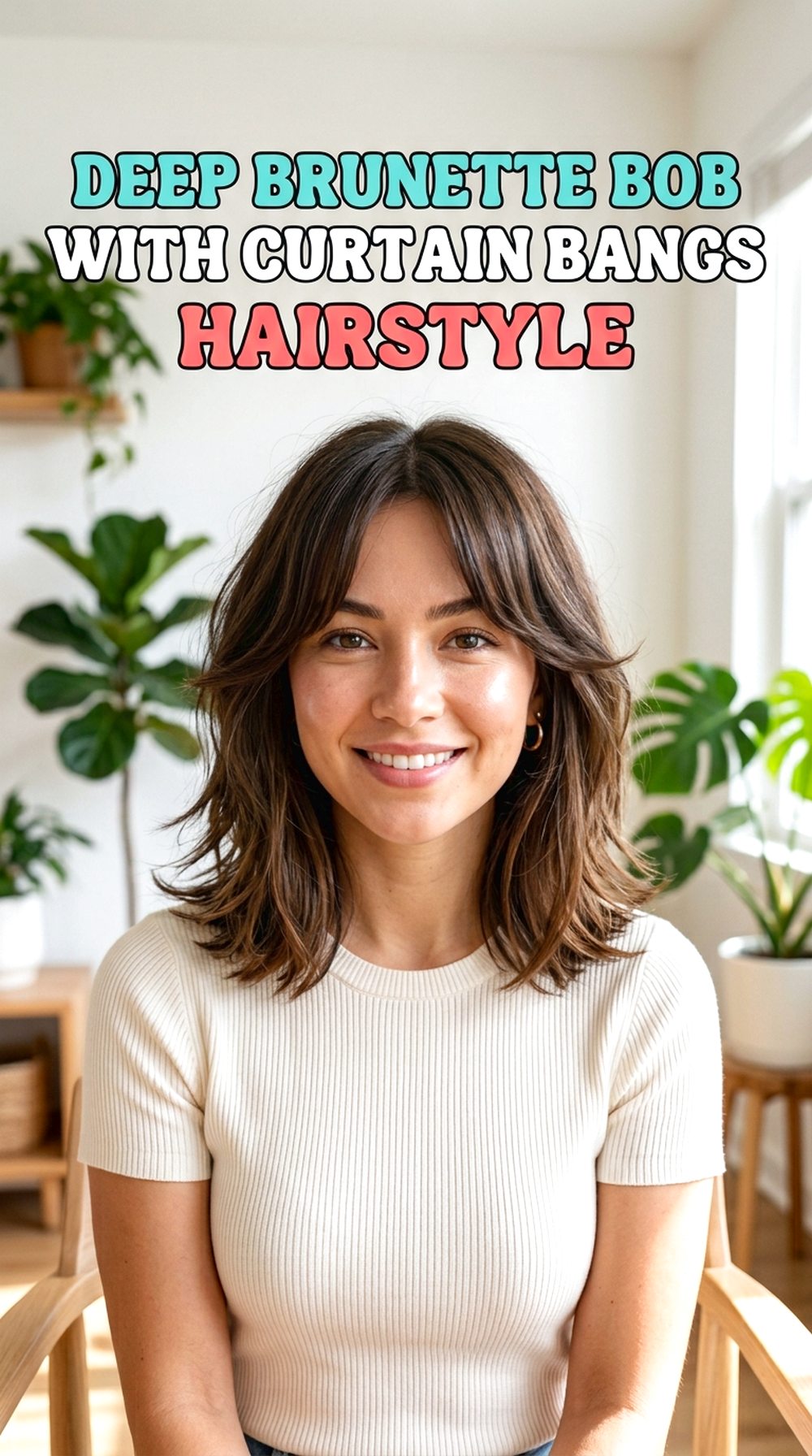 Deep Brunette Bob With Curtain Bangs