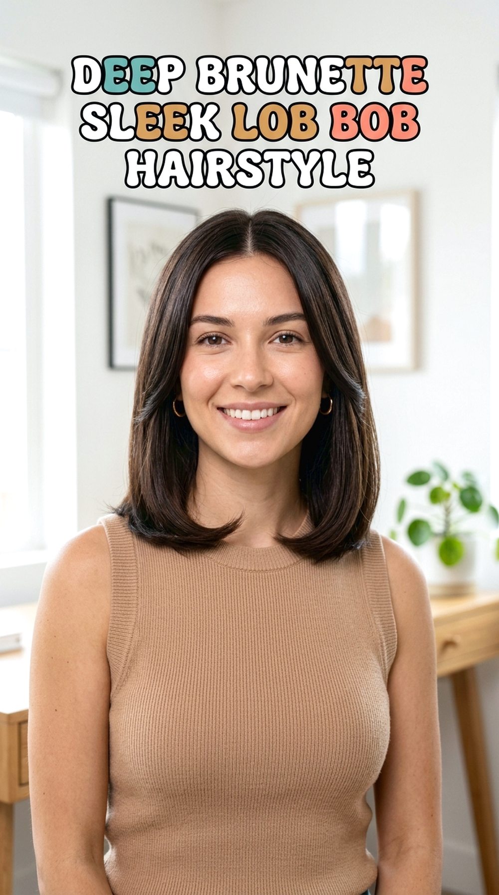 Deep Brunette Sleek Lob Bob