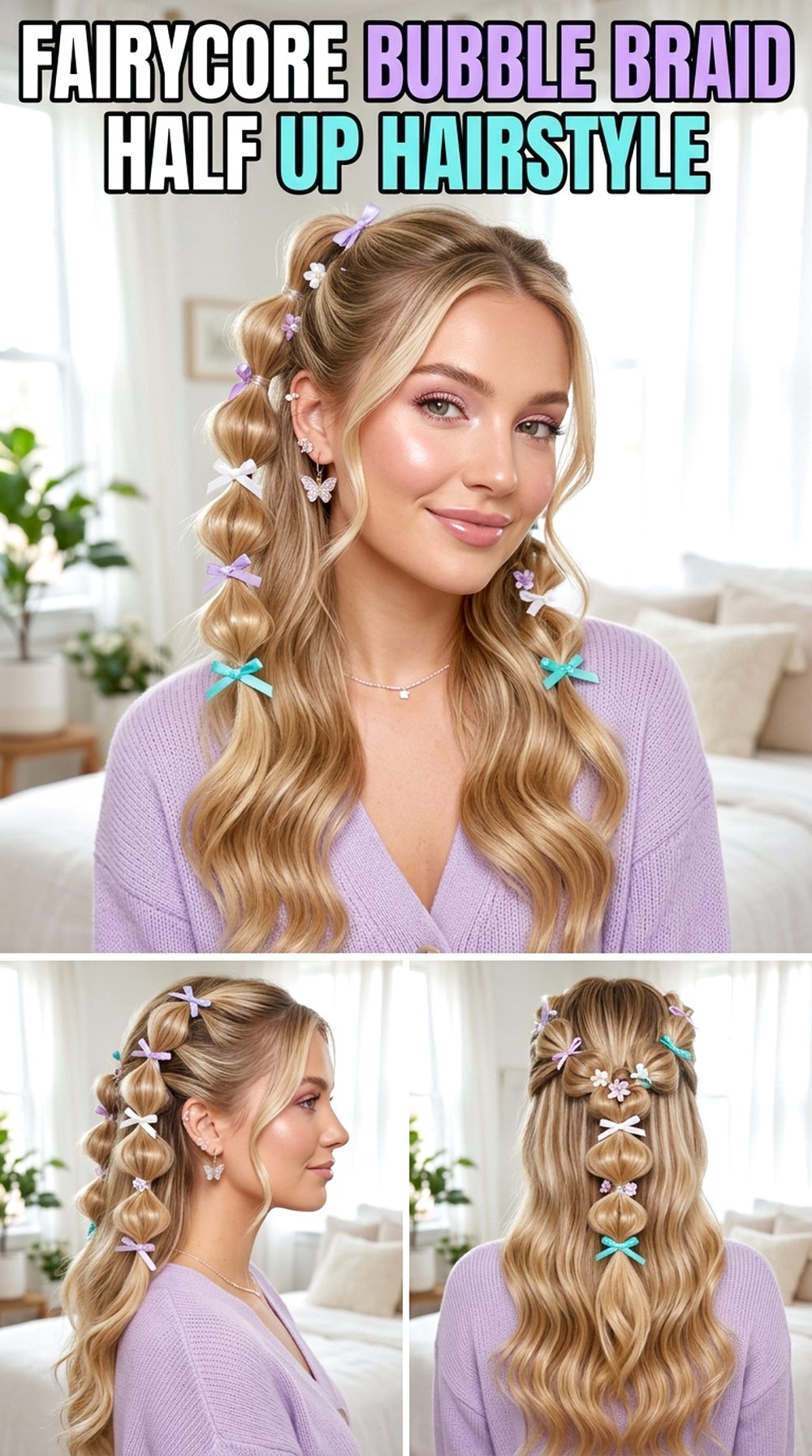 Fairycore Bubble Braid Half Up Hairstyle