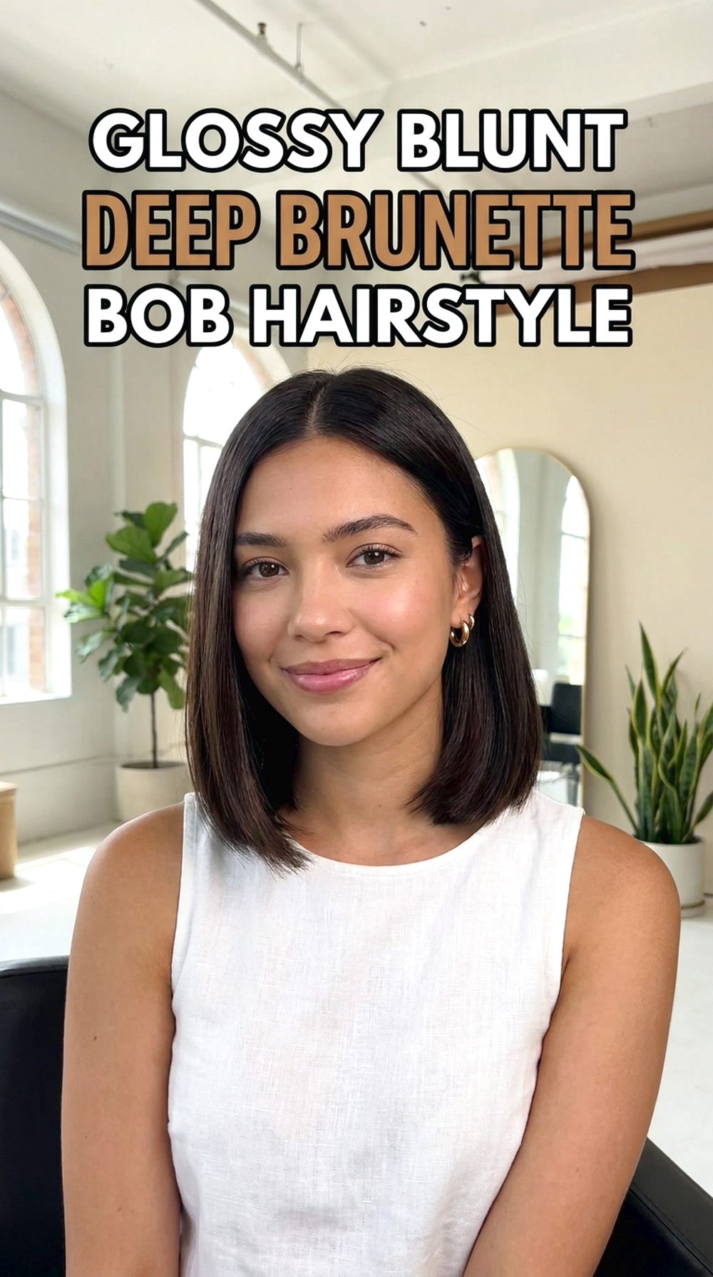 Glossy Blunt Deep Brunette Bob Hairstyle
