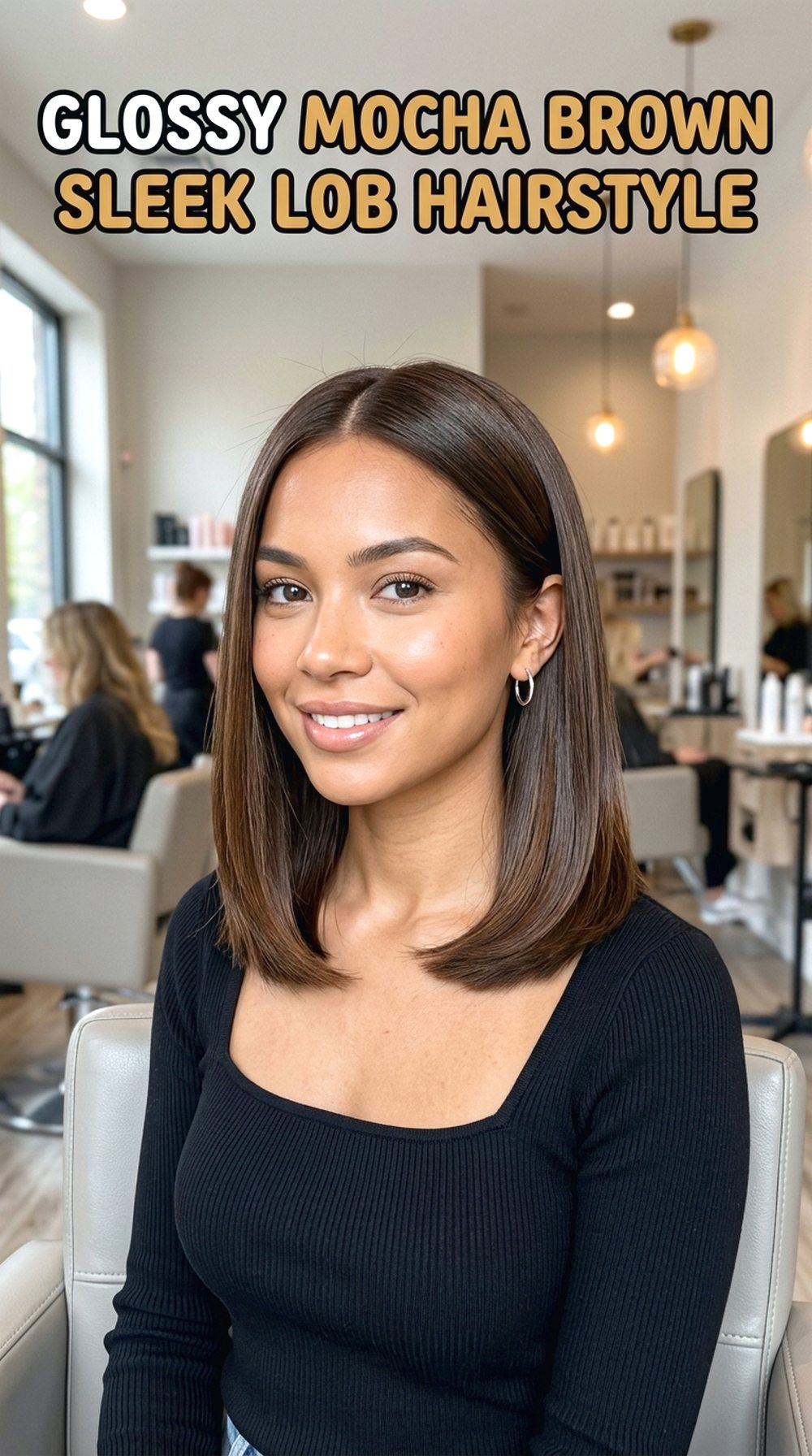 Glossy Mocha Brown Sleek Lob