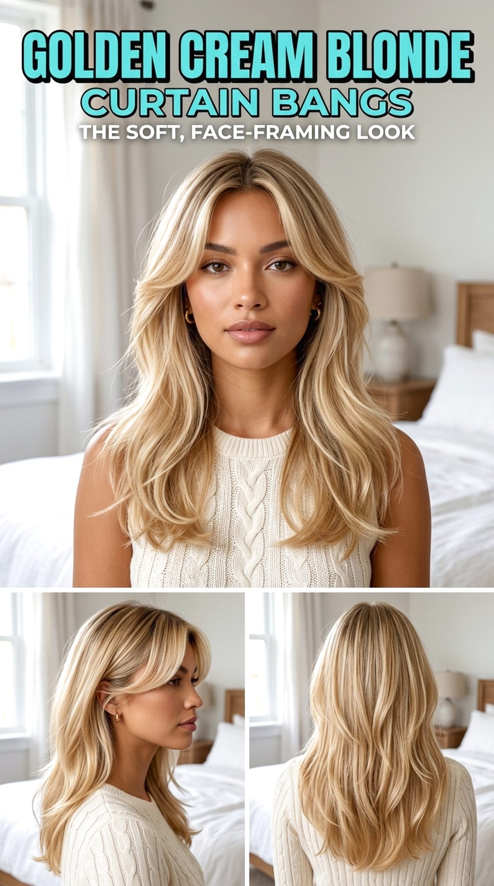 Golden Cream Blonde Curtain Bangs