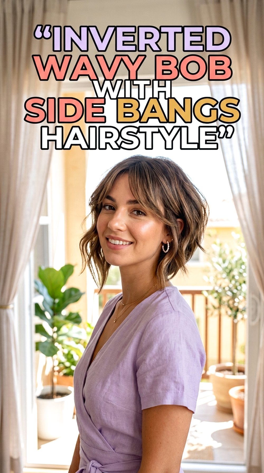 Inverted Wavy Bob With Side Bangs Hairstyle