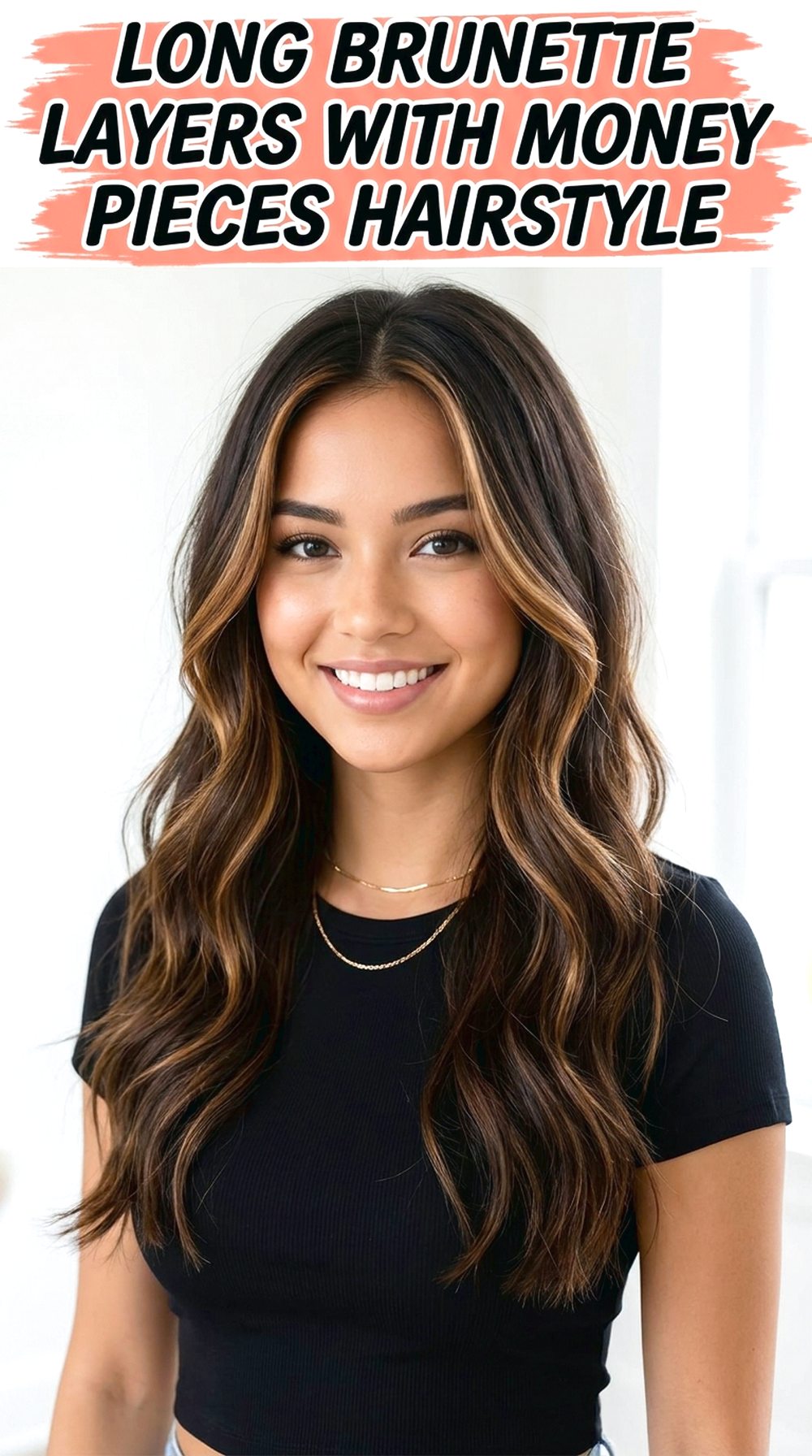 Long Brunette Layers With Money Pieces