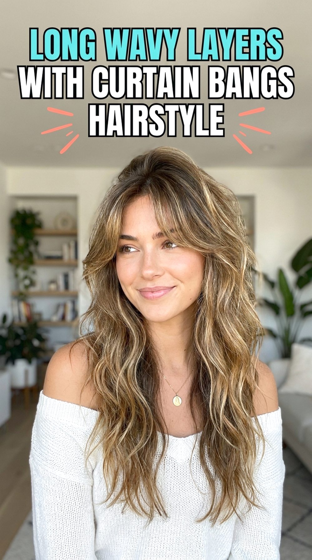 Long Wavy Layers With Curtain Bangs