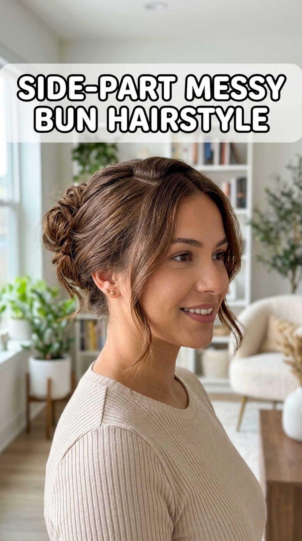 Side-Part Messy Bun Hairstyle