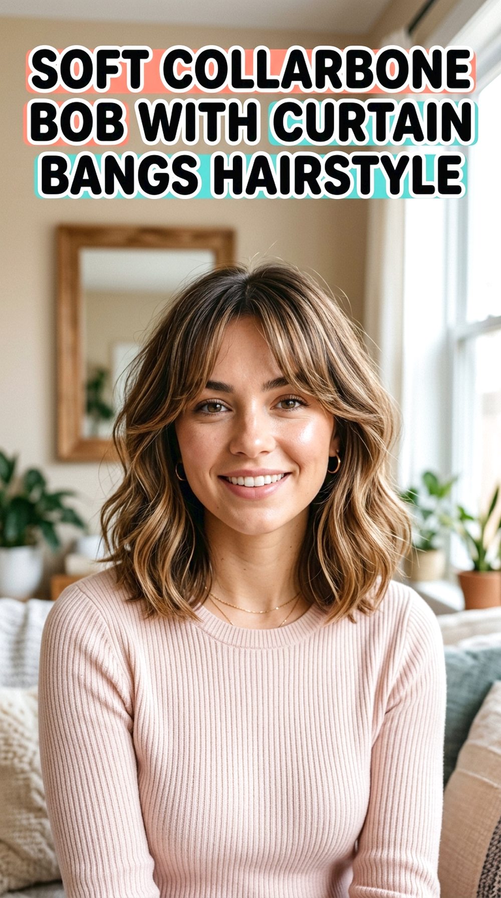 Soft Collarbone Bob With Curtain Bangs