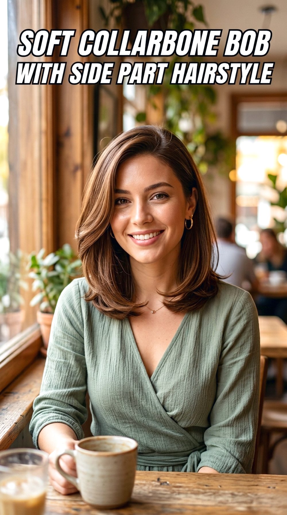 Soft Collarbone Bob With Side Part