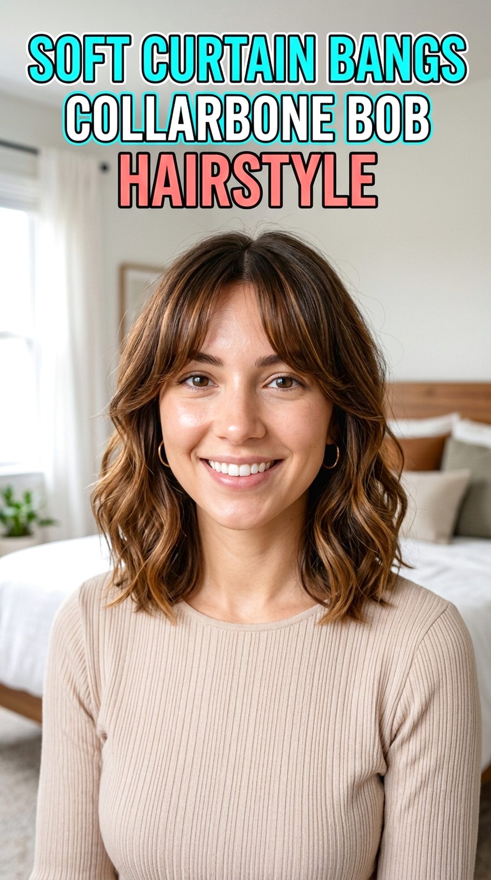 Soft Curtain Bangs Collarbone Bob