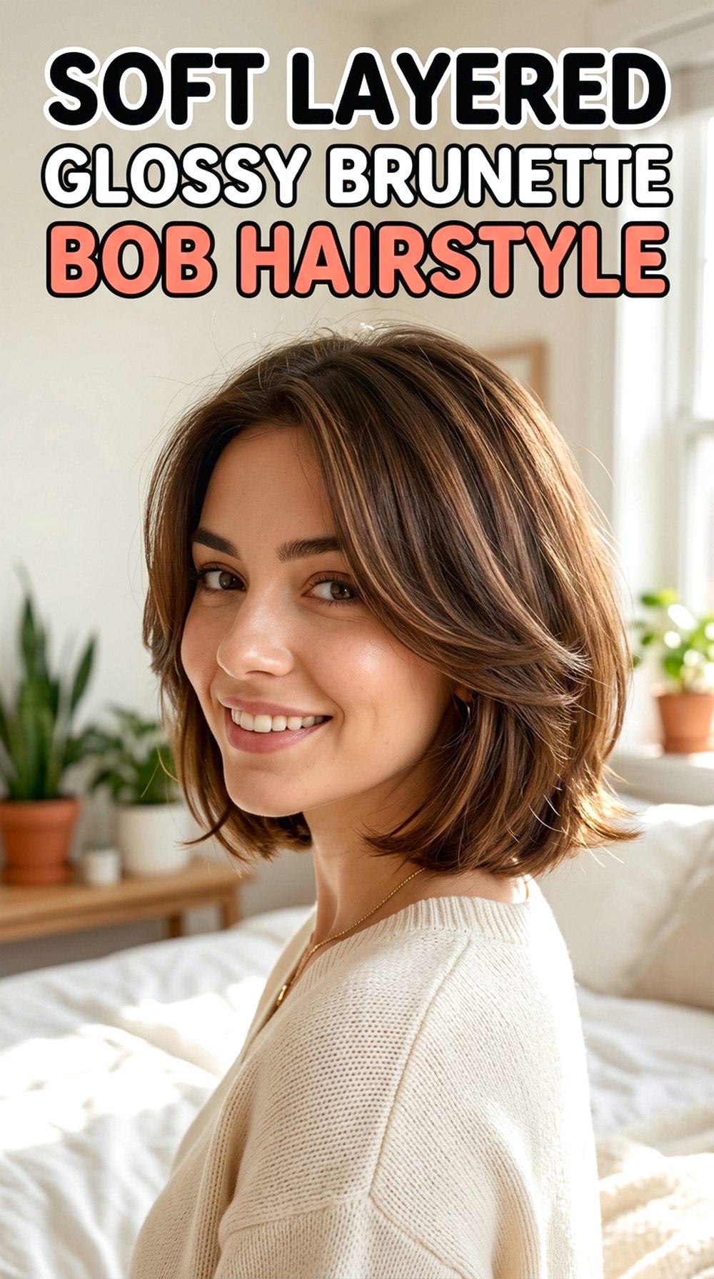 Soft Layered Glossy Brunette Bob