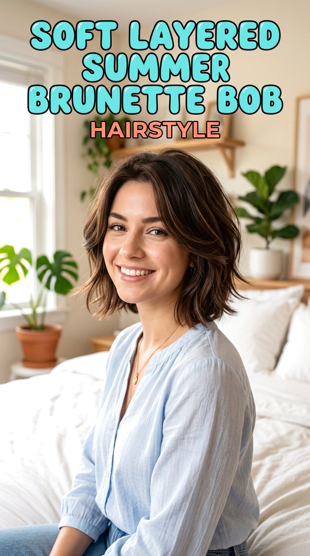 Soft Layered Summer Brunette Bob
