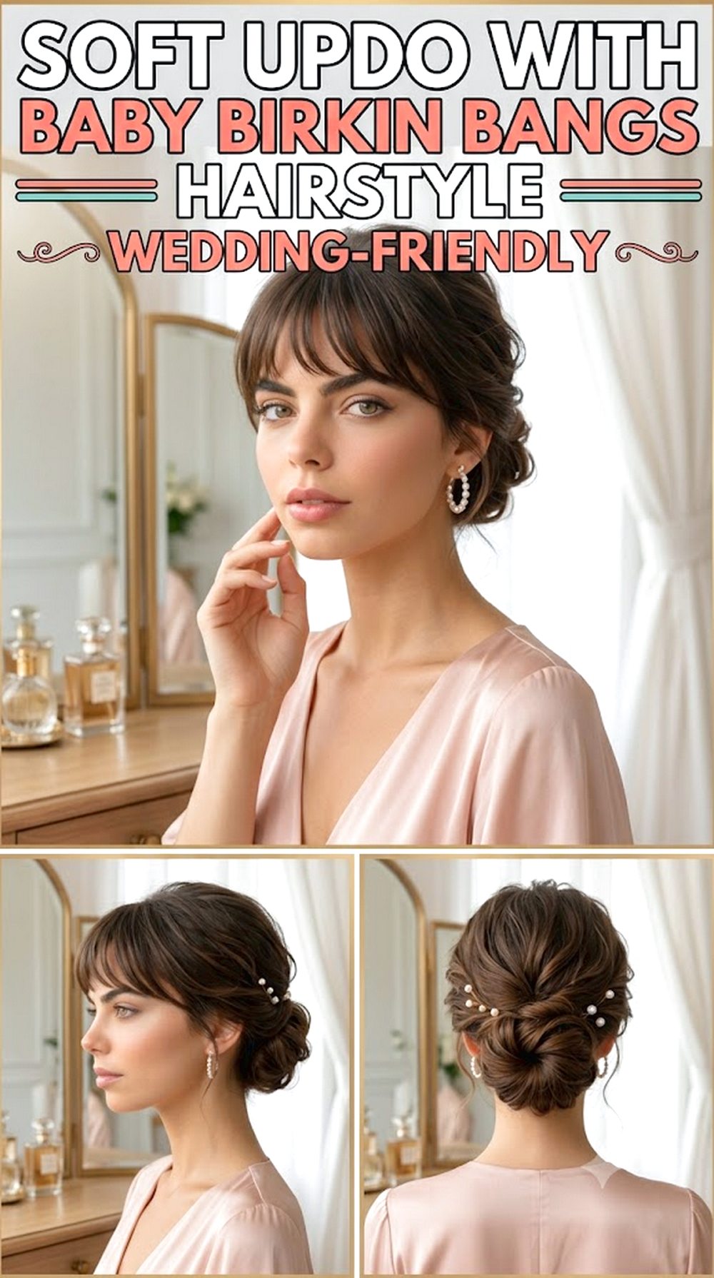 Soft Updo With Baby Birkin Bangs