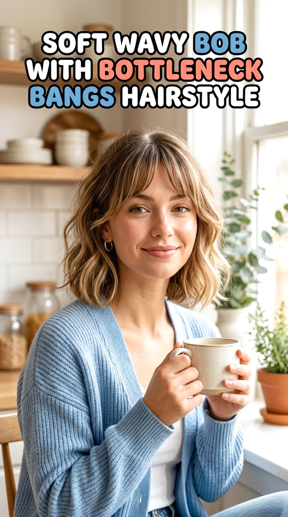 Soft Wavy Bob With Bottleneck Bangs