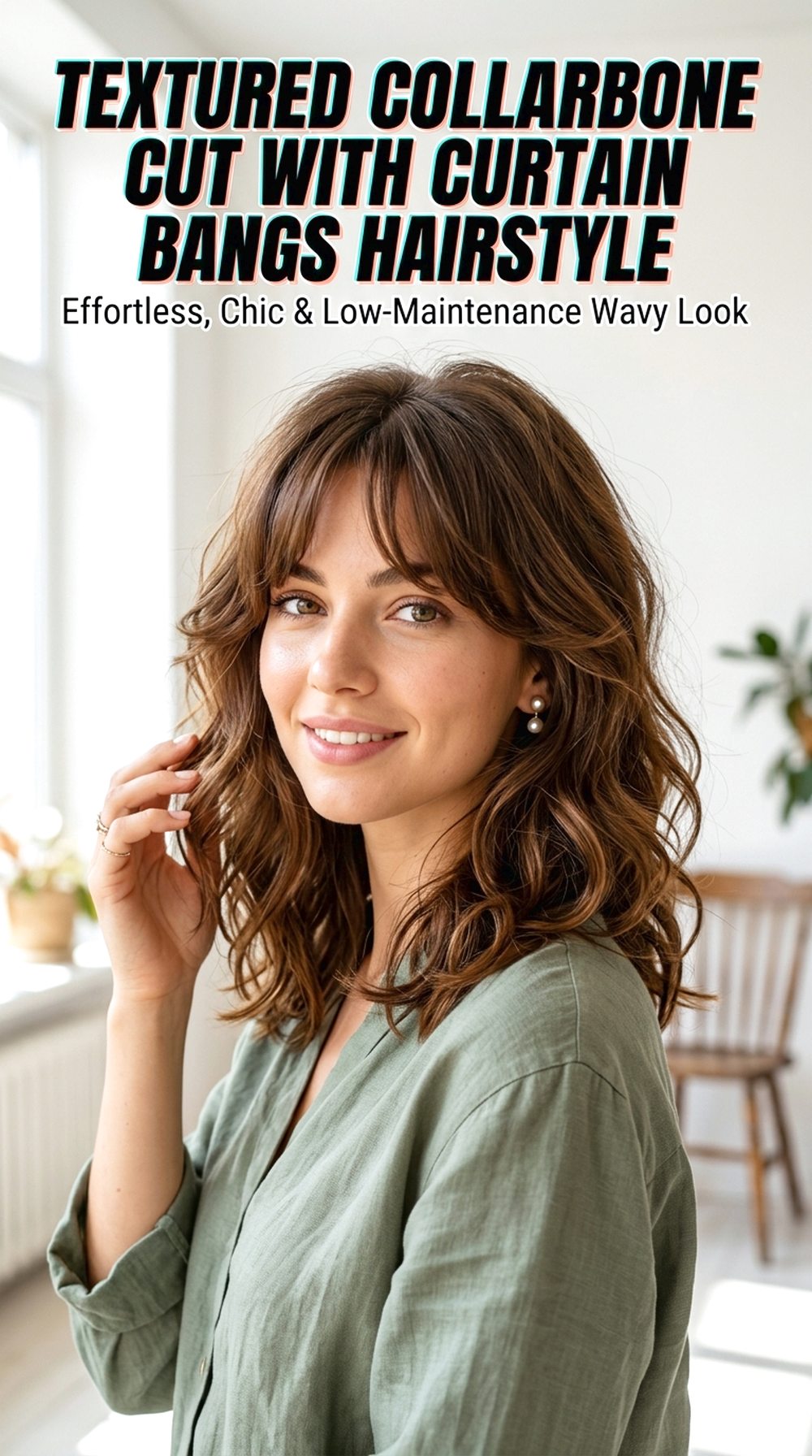 Textured Collarbone Cut With Curtain Bangs